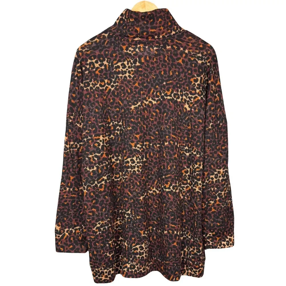 French Laundry Womens‎ Sweater Turtleneck Leopard Buttons Knit 3X Casual Classic